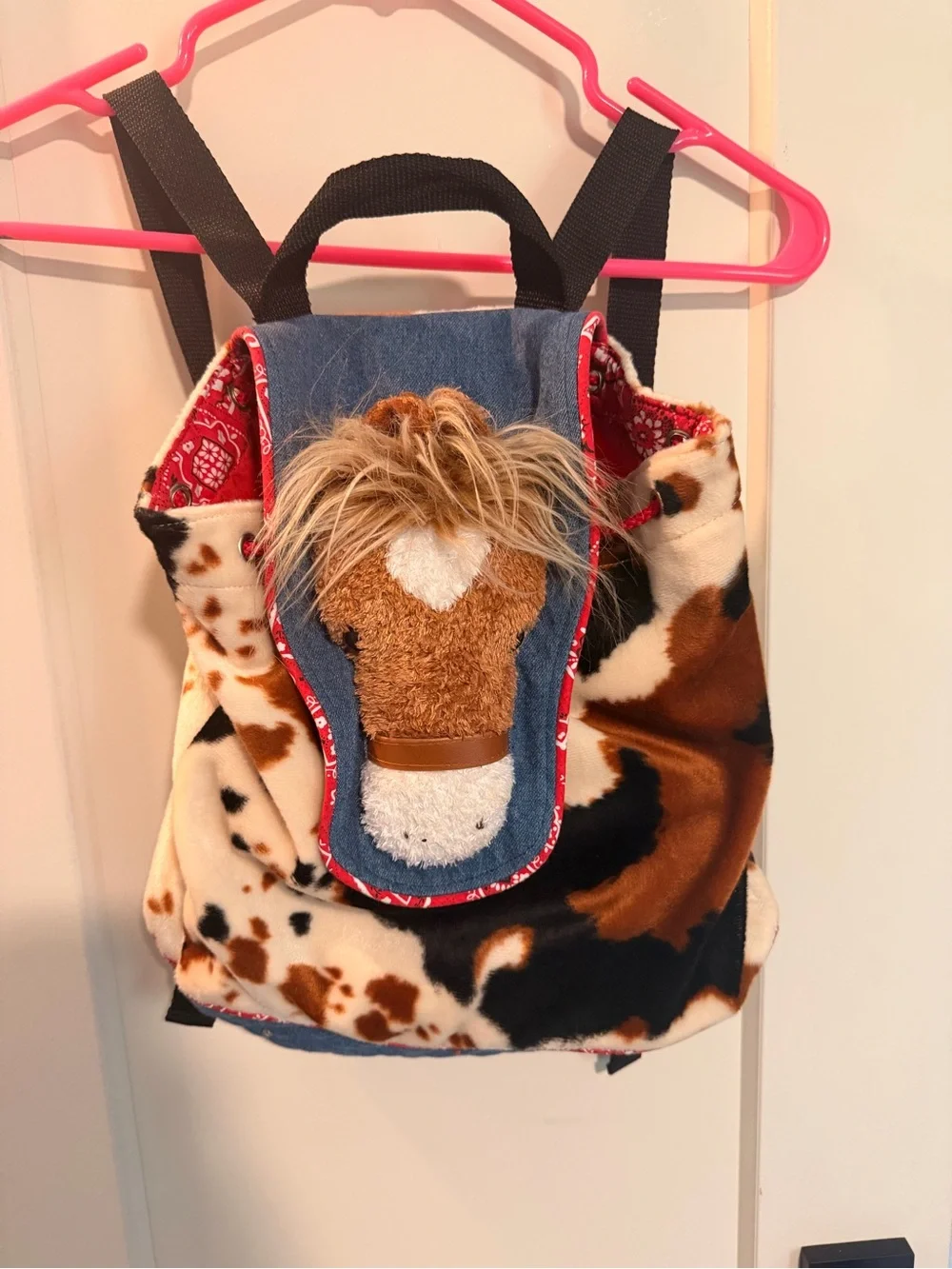 Plush Horse Kids Backpack - Brown, White & Black
